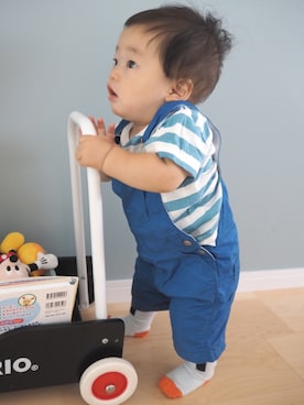 「PETIT BATEAU（プチバトー）のアイテム（サロペット/オーバーオール）」を使った、kobamiiさん（キッズ・100cm）の夏コーディネート