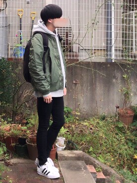 「Alpha Industries（アルファインダストリーズ）のアイテム（ブルゾン）」を使った、ケージさん（メンズ・175cm）の冬コーディネート