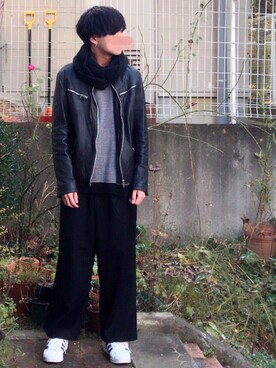 「Daniel Wellington」｜「アイテム（ライダースジャケット）」を使った、ケージさん（メンズ・175cm）の冬コーディネート