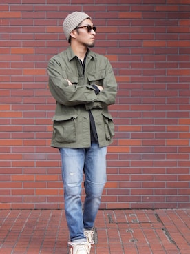 「BEDWIN & THE HEARTBREAKERS」｜「アイテム（ミリタリージャケット）」を使った、DOGDAYSさん（メンズ・168cm）の秋コーディネート