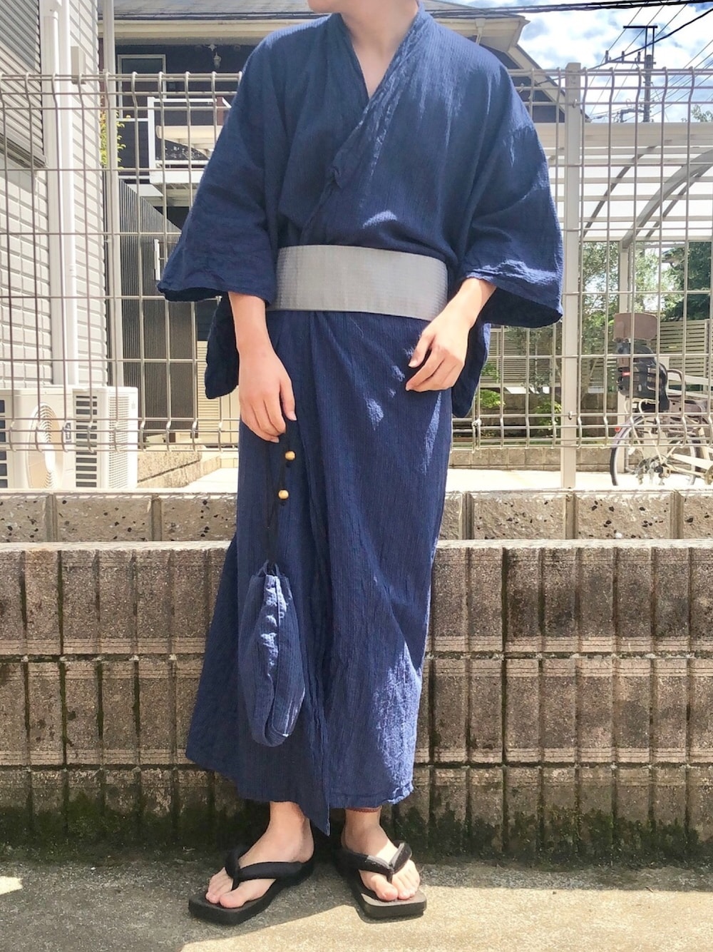 「シンプル、浴衣、浴衣男子、いいね、save、フォローお願いします🤑、オトナカジュアル、低身長、u170」｜「MONO-MARTの浴衣 4点セット【 浴衣 ＋ 帯 ＋ 下駄 ＋ 扇子】（浴衣、ホワイト系）」を使った、k.s.k「U170」さん（メンズ・168cm）の夏コーディネートの1枚目の写真