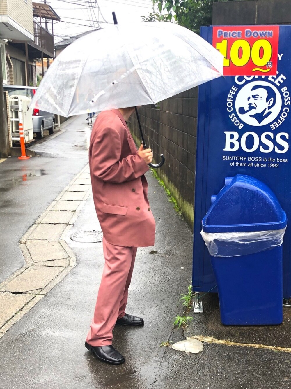 「シンプル、いいね、save、フォローお願いします🤑、休日スタイル、古着、u170、shiyoh、古着MIX、大学生、きれいめカジュアル」｜「古着のアイテム（ジャケット/アウター、ピンク系）」を使った、k.s.k「U170」さん（メンズ・169cm）の夏コーディネートの1枚目の写真