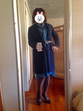 「デニムワンピース」｜「アイテム（チェスターコート）」を使った、Jemさん（レディース・156cm）の冬コーディネート