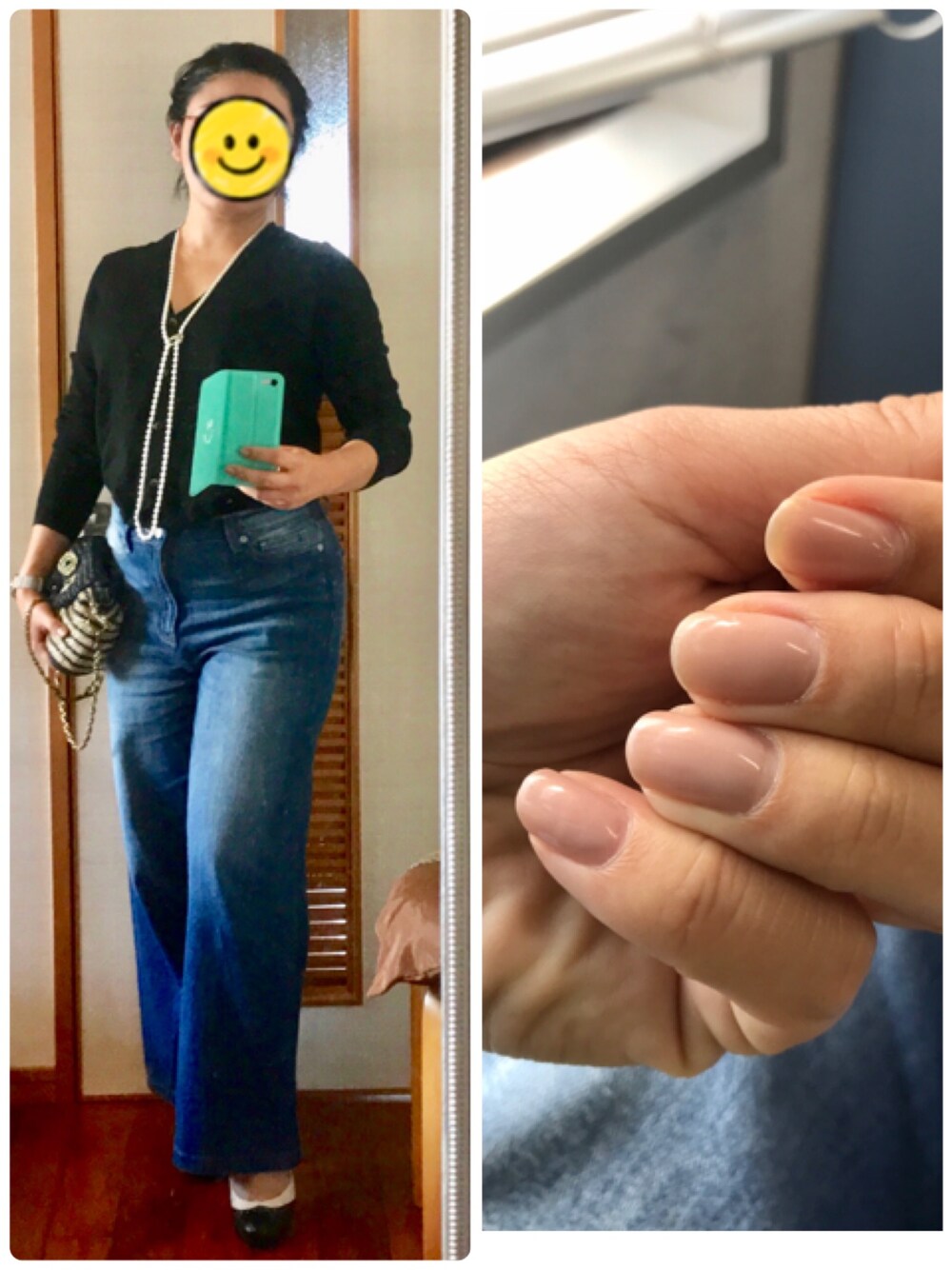 ゴールド系のショルダーバッグ、その他のパンプス、ピンク系の香水を着用したレディースの春コーディネートの1枚目の写真
