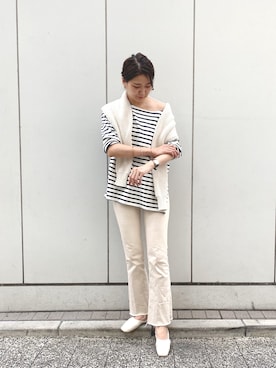 「ボーダーカットソー」｜satomiさん（レディース・170cm）の秋コーディネート