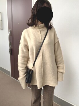 「select MOCA（セレクトモカ）のリンキングオーバーサイズタートルニット（ニット/セーター）」を使った、harufyさん（レディース・155cm）の冬コーディネート