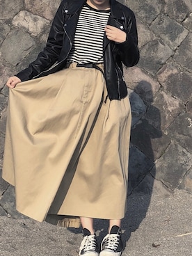 「トレンチスカート」｜「アイテム（ライダースジャケット）」を使った、ｓｕｚｕｍｉさん（レディース・158cm）の春コーディネート