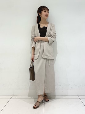 「ラップスカート」｜「アイテム（ノーカラージャケット）」を使った、りなてぃさん（レディース・155cm）の春コーディネート
