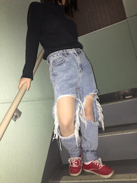 「UNIF（ユニフ）のアイテム（パンツ）」を使った、Natsukiさん（レディース・149cm）の冬コーディネート