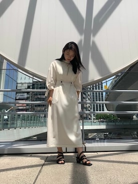 「UNITED TOKYO（ユナイテッドトウキョウ）のCIFRAギャザーサンダル（サンダル、ブラック系）」を使った、ykyh729さん（レディース・156cm）の秋コーディネート