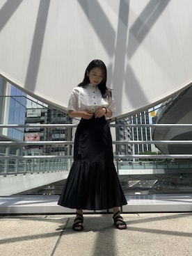 「UNITED TOKYO（ユナイテッドトウキョウ）のCIFRAギャザーサンダル（サンダル、ブラック系）」を使った、ykyh729さん（レディース・156cm）の秋コーディネート