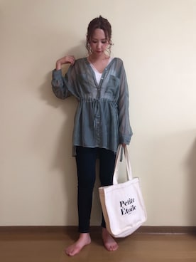 「Heather（ヘザー）のサイドスリットスケチュニックシャツ　885763（シャツ/ブラウス）」を使った、narumiさん（レディース・164cm）の春コーディネート