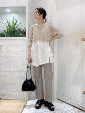 「Heather（ヘザー）のアイテム（スラックス）」を使った、narumiさん（レディース・163cm）の夏コーディネート