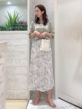 「Heather（ヘザー）のアソートクロップドＴシャツ　948601（Tシャツ/カットソー）」を使った、narumiさん（レディース・163cm）の春コーディネート