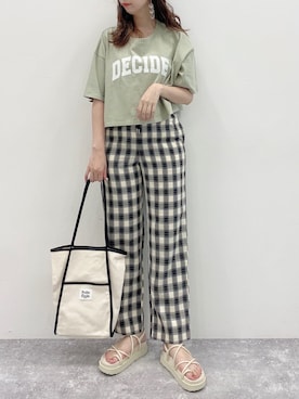「Heather（ヘザー）のアソートクロップドＴシャツ　948601（Tシャツ/カットソー）」を使った、narumiさん（レディース・163cm）の夏コーディネート