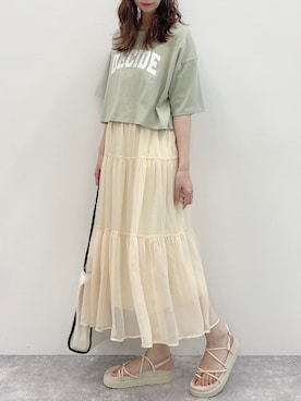 「Heather（ヘザー）のアソートクロップドＴシャツ　948601（Tシャツ/カットソー）」を使った、narumiさん（レディース・163cm）の夏コーディネート
