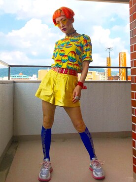 「ニコちゃん」｜「アイテム（アクセサリー）」を使った、カラフルカモーンさん（レディース・160cm）の夏コーディネート