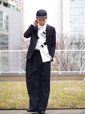 「Lui's（ルイス）のアイテム（ノーカラージャケット）」を使った、アライ@youtubeさん（メンズ・176cm）の冬コーディネート