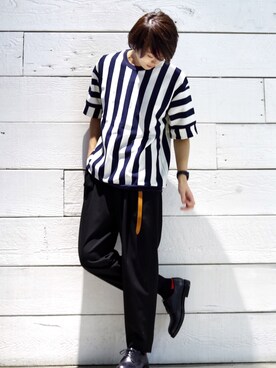 「Lui's（ルイス）のナローベルト（ベルト）」を使った、アライ@youtubeさん（メンズ・176cm）の春コーディネート