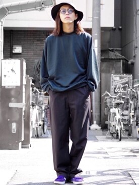 「Lui's（ルイス）のモックネック ビッグシルエット ロゴ スウェット（スウェット）」を使った、アライ@youtubeさん（メンズ・176cm）の秋コーディネート