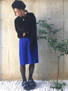 「BEAUTY&YOUTH UNITED ARROWS（ビューティーアンドユースユナイテッドアローズ）の＜INFIELDER DESIGN＞ベルベットベレー（ハンチング/ベレー帽、ブラック系）」を使った、s/a/w/aさん（レディース・159cm）の冬コーディネート