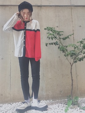 「ジョージコックス」｜「アイテム（ハンチング/ベレー帽）」を使った、s/a/w/aさん（レディース・159cm）の春コーディネート