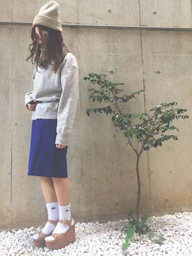 「usedのアイテム（スカート、ブルー系）」を使った、s/a/w/aさん（レディース・159cm）の春コーディネート