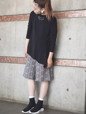 「RIM.ARK（リムアーク）のアイテム（トップス、ブラック系）」を使った、s/a/w/aさん（レディース・159cm）の夏コーディネート