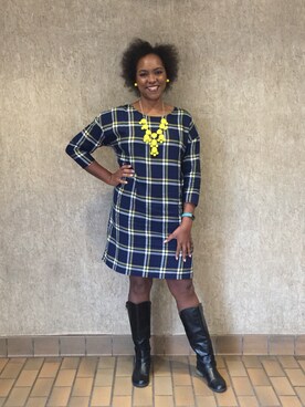 「plaid」｜「アイテム（ワンピース/ドレス）」を使った、Lisa Yorkさん（レディース・175cm）の秋コーディネート