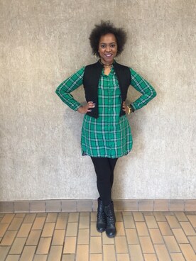 「plaid」｜「アイテム（ワンピース/ドレス）」を使った、Lisa Yorkさん（レディース・175cm）の冬コーディネート