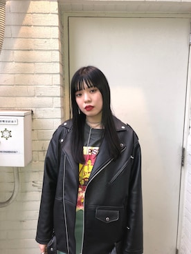 「グランジ」｜「アイテム（ライダースジャケット）」を使った、reina_nishizumiさん（レディース・164cm）の冬コーディネート