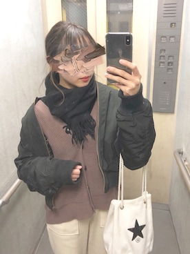 「GRL（グレイル）のアイテム（MA-1）」を使った、杏:)さん（レディース・153cm）の冬コーディネート