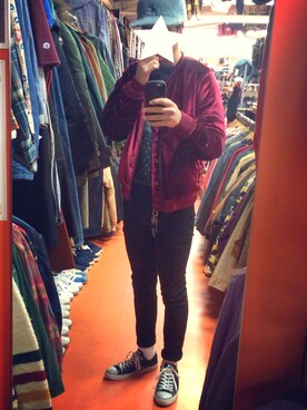 「ベロア」｜「アイテム（スタジャン）」を使った、テンさん（メンズ・174cm）の冬コーディネート