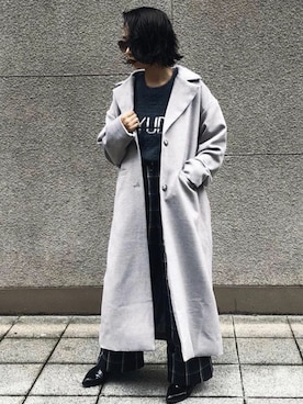 「フェザー」｜「アイテム（チェスターコート）」を使った、yui(&g'aime)さん（レディース・157cm）の秋コーディネート