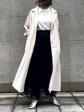 「プリーツ」｜「アイテム（トレンチコート）」を使った、yui(&g'aime)さん（レディース・157cm）の春コーディネート