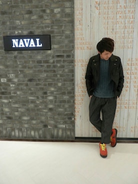 「NAVAL（ナバル）のアイテム（ライダースジャケット）」を使った、くろかわ　しゅーまさん（メンズ・170cm）の冬コーディネート