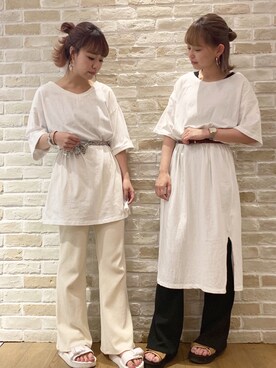 「オールホワイト」｜「アイテム（チュニック）」を使った、amiさん（レディース・158cm）の春コーディネート
