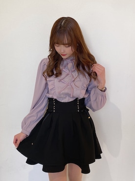 「ROJITA（ロジータ）のフリル切り替えリボンブラウス（シャツ/ブラウス、ピンク系）」を使った、ROJITA_sayaさん（レディース・165cm）の冬コーディネート