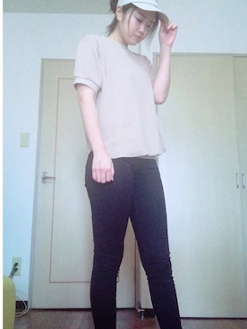 「UNIQLO（ユニクロ）のワッフルクルーネックT（5分袖）（Tシャツ/カットソー）」を使った、ぽよさん（レディース・160cm）の夏コーディネート