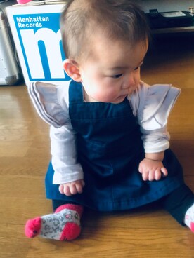 「Dickies（ディッキーズ）のアイテム（オールインワン・サロペット）」を使った、monkiさん（キッズ・70cm）の冬コーディネート