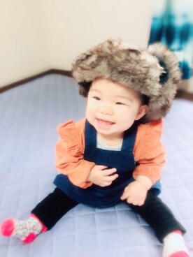 「9ヶ月」｜「アイテム（帽子）」を使った、monkiさん（キッズ・70cm）の春コーディネート