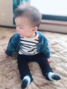 「西松屋コーデ」｜「アイテム（ジャケット/アウター）」を使った、monkiさん（キッズ・70cm）の春コーディネート