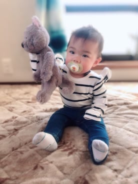 「アイテム（おもちゃ、グレー系）」を使った、monkiさん（キッズ・70cm）の春コーディネート