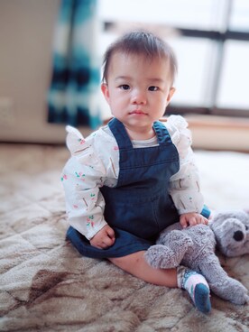 「アイテム（おもちゃ、グレー系）」を使った、monkiさん（キッズ・70cm）の春コーディネート