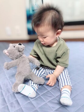 「アイテム（おもちゃ、グレー系）」を使った、monkiさん（キッズ・70cm）の春コーディネート