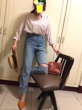 「スリッパ」｜「アイテム（スリッポン）」を使った、berrさん（レディース・161cm）の夏コーディネート
