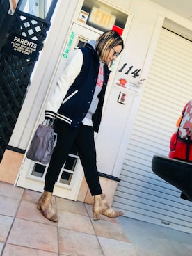 「BEAMS（ビームス）のアイテム（スタジャン）」を使った、nanaさん（レディース・162cm）の冬コーディネート