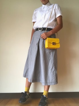 「UNIQLO（ユニクロ）のレーヨンエアリーブラウス（半袖）（シャツ/ブラウス）」を使った、rikoさん（レディース・164cm）の秋コーディネート