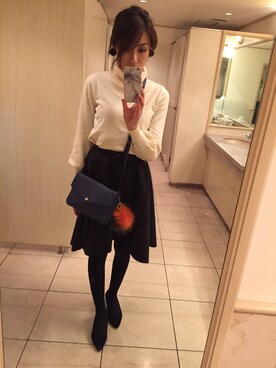 「しまむら（シマムラ）のアイテム（ニット/セーター、ホワイト系）」を使った、mayumayuさん（レディース）の冬コーディネート