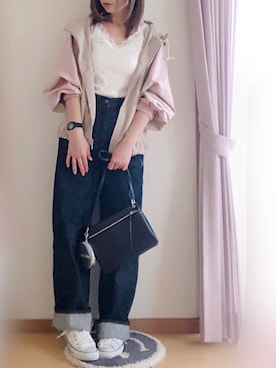 「LAKOLE（ラコレ）のアイテム（マウンテンパーカー）」を使った、hitomiさん（レディース・158cm）の春コーディネート